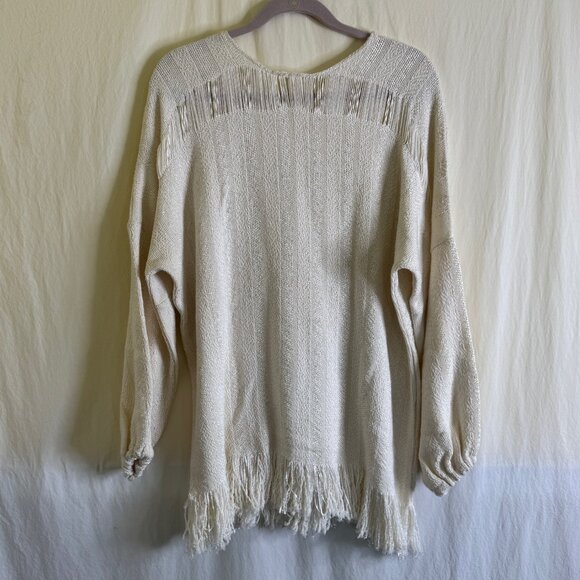 Women's Knit Pullover Sweater with Fringe and Open Weave Approximate Size XL - Picture 2 of 8